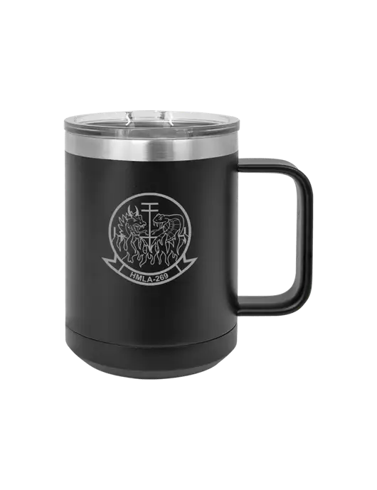 Polar Camel 15 oz Powder Coated Black Vacuum Insulated Mug with Slider Lid w/Gunrunner Logo