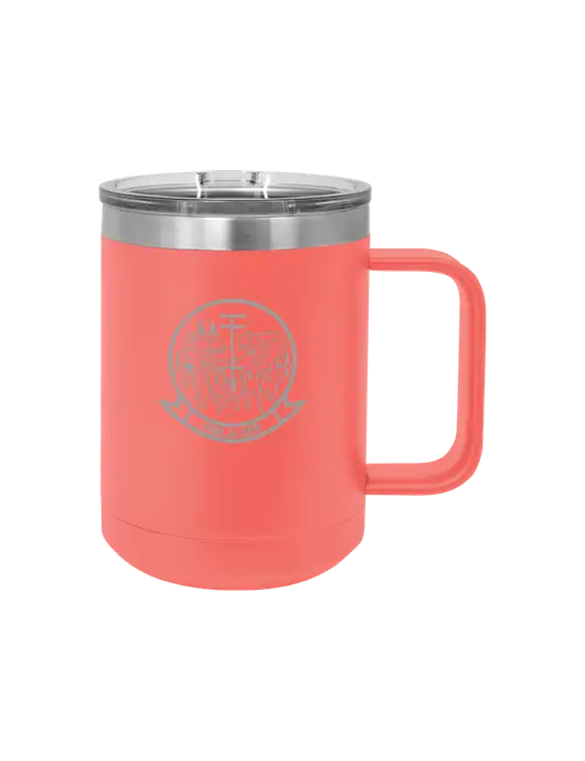 Polar Camel 15 oz Powder Coated Coral Vacuum Insulated Mug with Slider Lid w/Gunrunner Logo