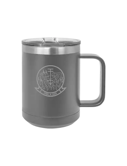 Polar Camel 15 oz Powder Coated Grey Vacuum Insulated Mug with Slider Lid w/Gunrunner Logo
