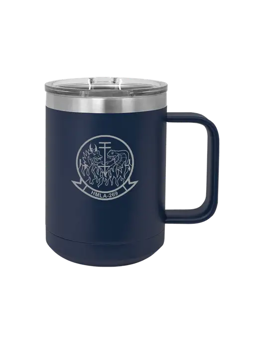Polar Camel 15 oz Powder Coated Navy Vacuum Insulated Mug with Slider Lid w/Gunrunner Logo