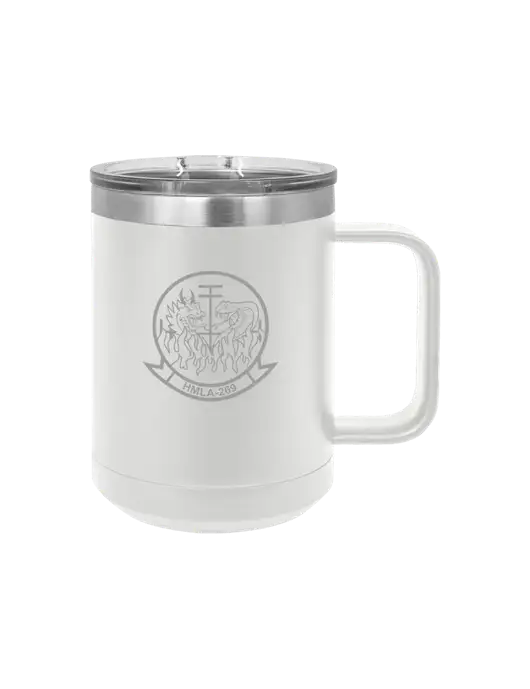 Polar Camel 15 oz Powder Coated White Vacuum Insulated Mug with Slider Lid w/Gunrunner Logo