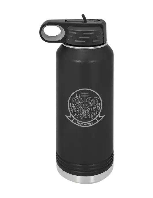 Polar Camel 32 oz Powder Coated Black Vacuum Insulated Water Bottle w/Gunrunner Logo