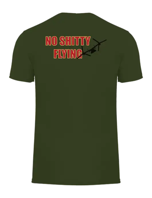 Allmade Dark Olive Green Organic Cotton Tee w/No Shitty Flying Design, Golden Eagle Logo
